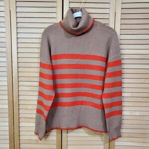 Tahari Tan Striped Turtleneck Sweater M